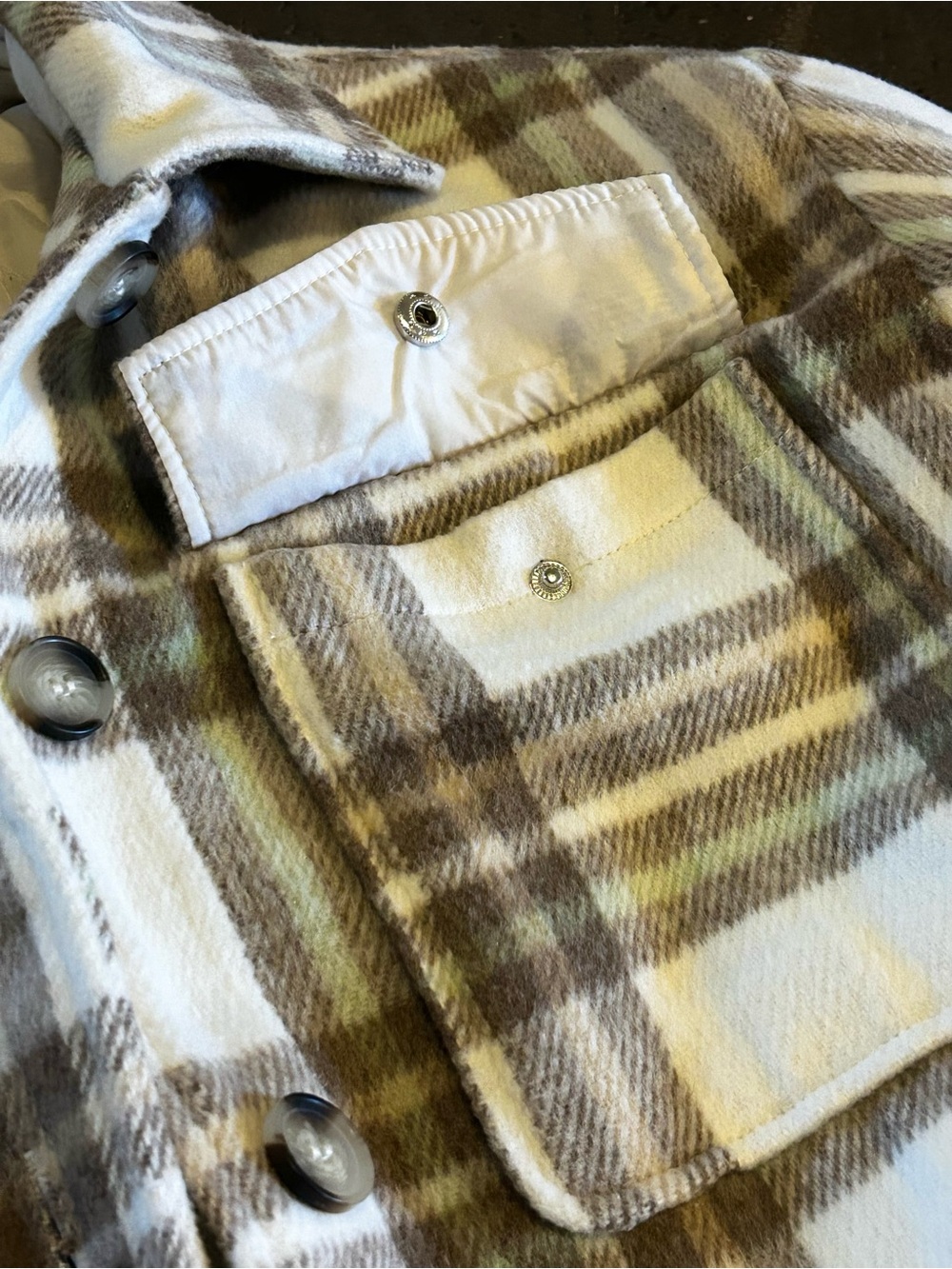 GARAGE plaid shacket in cream, brown, and green - Picture 7 of 12